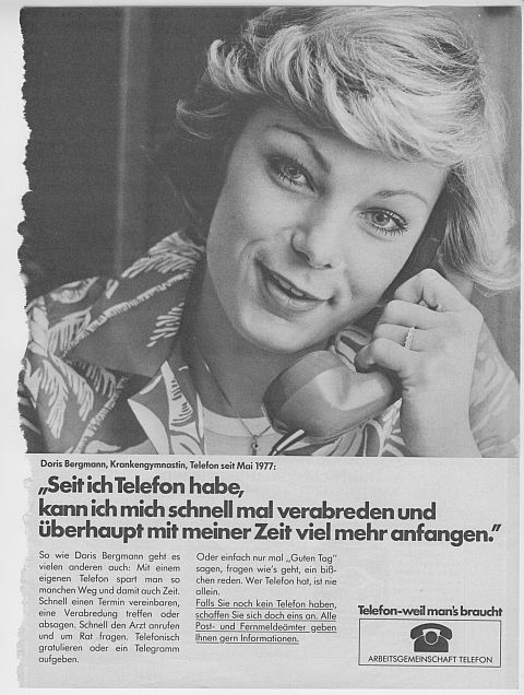Anzeige der Arbeitsgemeinschaft Telefon aus dem Jahre 1977 - Doris Bergmann